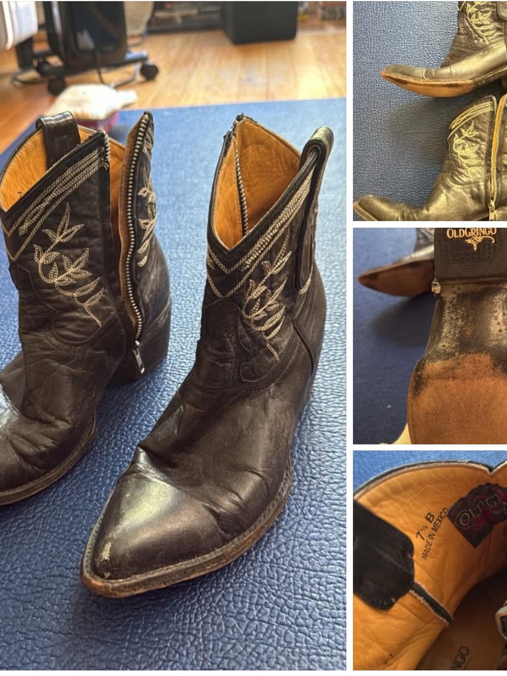 Old Gringo Black Leather Western Zip Ankle Boots